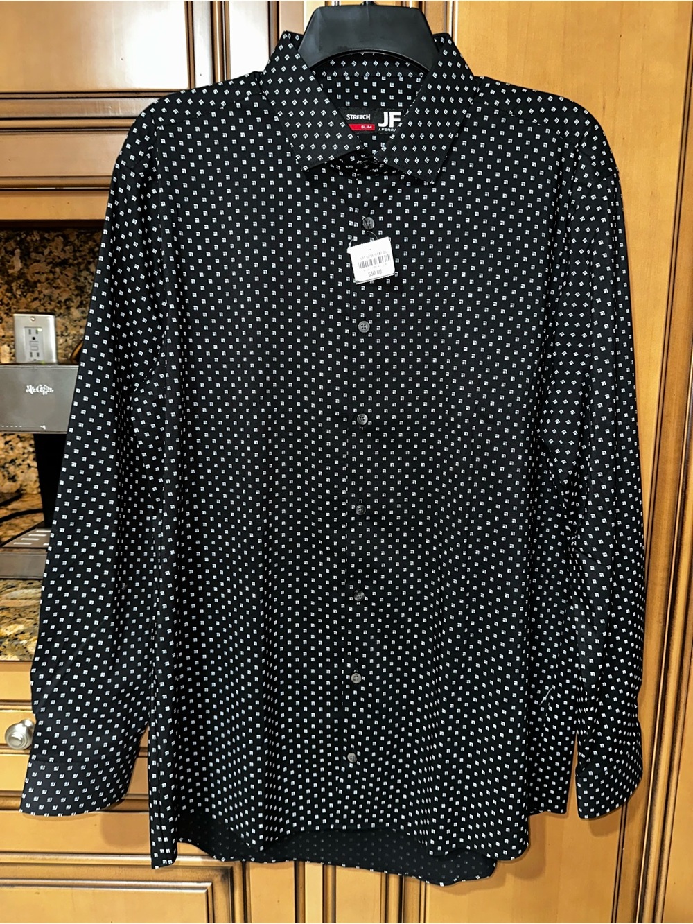 Brand New with Tags J.Ferrar Men's Slim Fit Stretch Dress Shirt Black Size Large